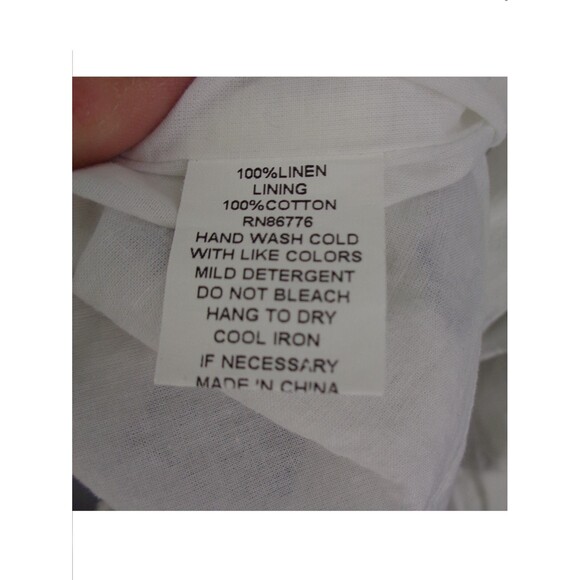 209 WST 38 Linen White Blue Polka Dot Tie Neck Sleeveless Button Dress Sz Small - Picture 12 of 12